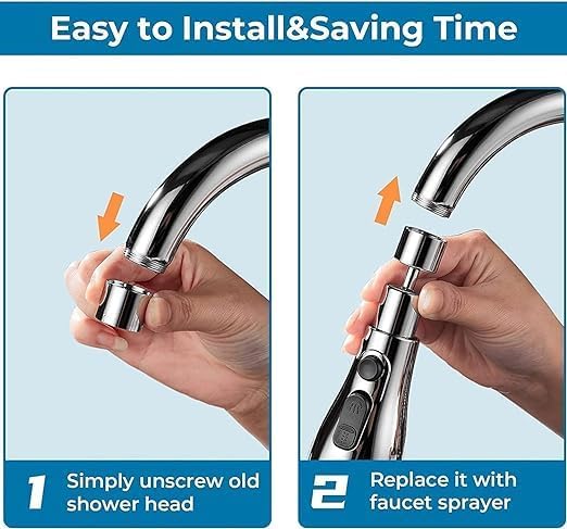 3 in 1 Kitchen Faucet Spray Head Extender - 360° Swivel Spout