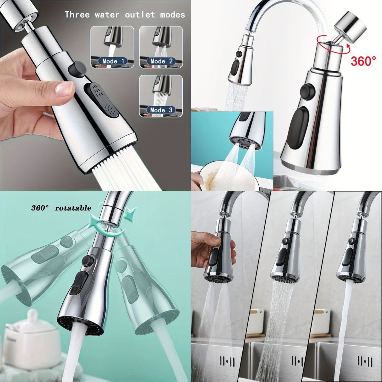 3 in 1 Kitchen Faucet Spray Head Extender - 360° Swivel Spout