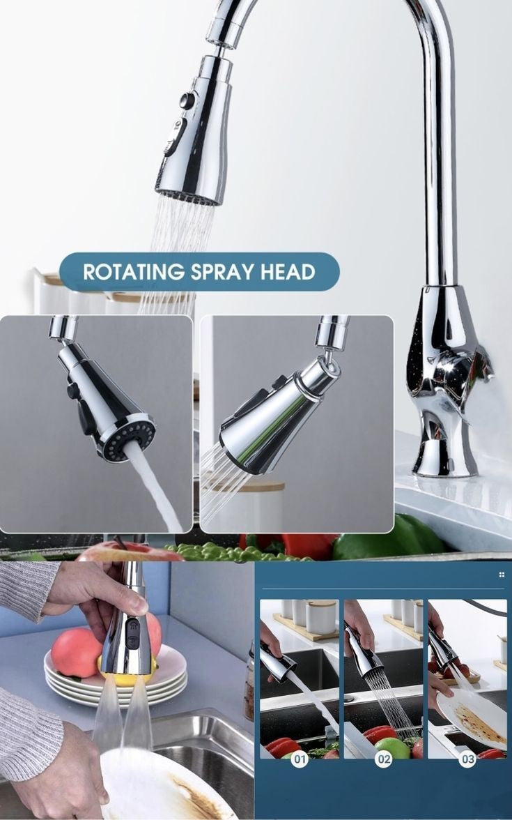 3 in 1 Kitchen Faucet Spray Head Extender - 360° Swivel Spout
